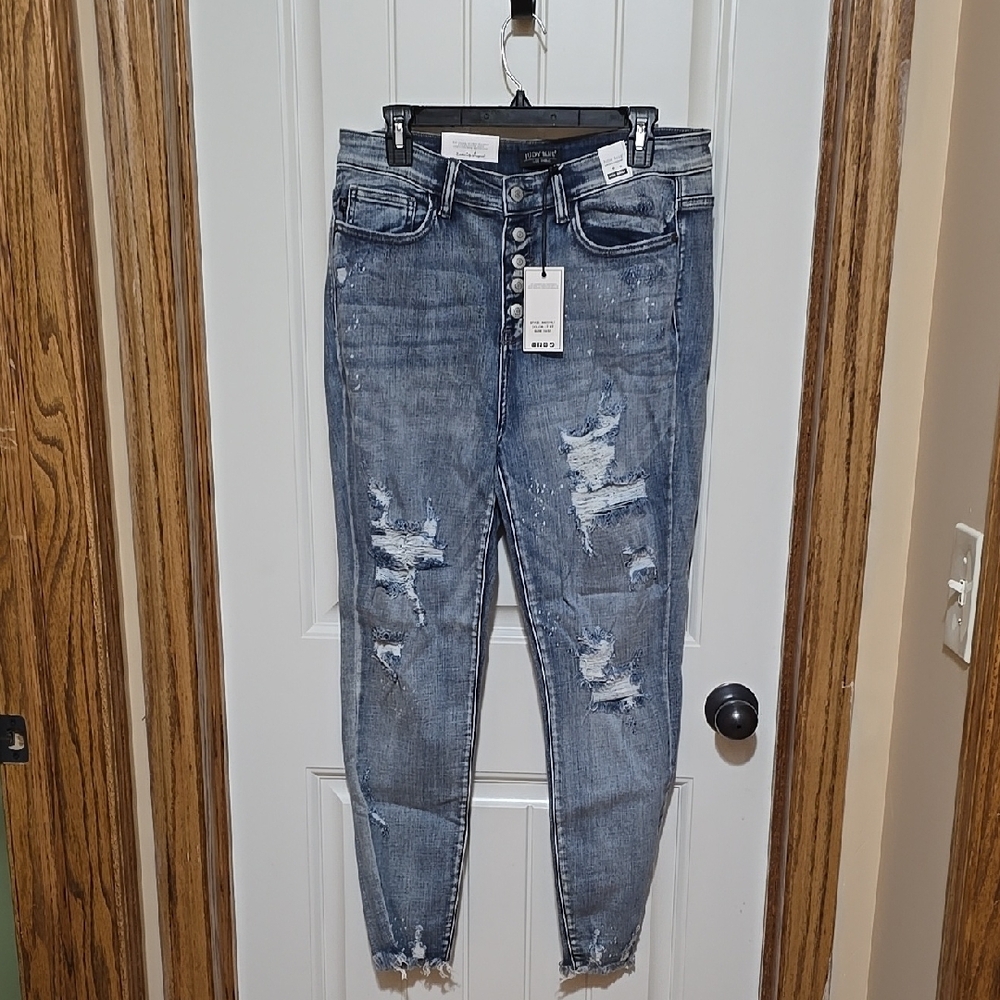 Judy Bkue Buttonfly High Waist Women's Distressed Blue Jeans